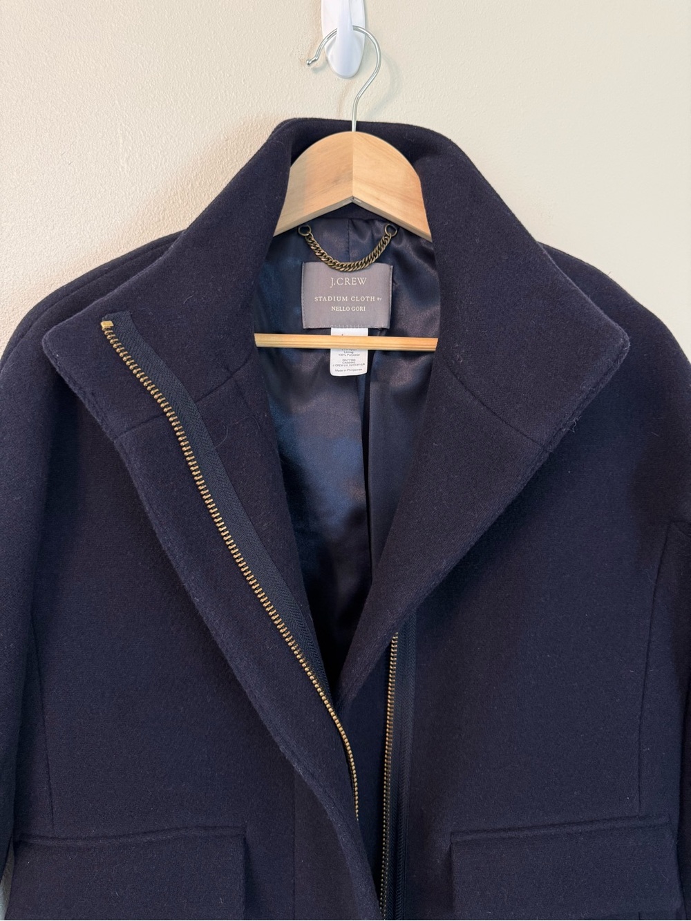 J. Crew Navy Stadium Cloth Cocoon Coat Italian Wool Nello Gori Size 00 - Picture 5 of 9